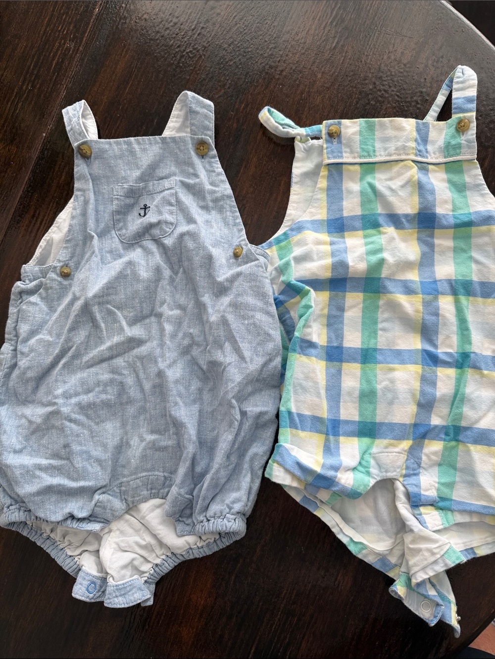 Janie and Jack Blue Chambray & Pastel Plaid Baby Romper Set